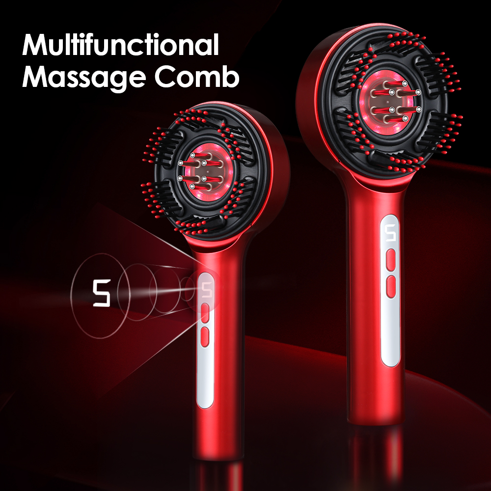 Hair Care - Elektrische hoofdmassagekam met 3-kleuren LED-licht, 6