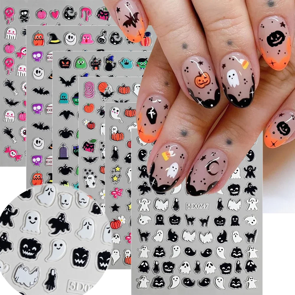 Nail Art - 1 vel 5D Halloween nagelstickers roze/groen/zwart