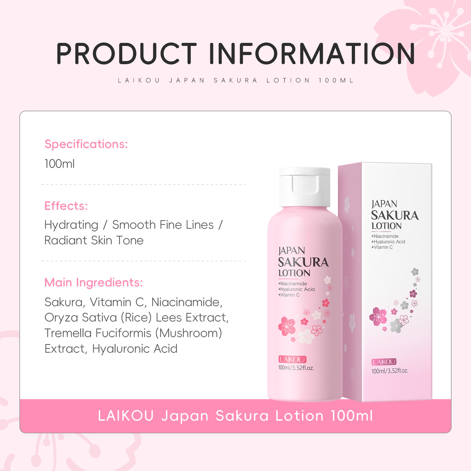 LAIKOU Sakura Lotion 100ml Nia - Niacinamide Pore Shrinking Essence recensie en prijs